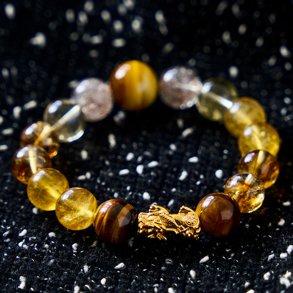 Prosperity Guardian – Tiger's Eye, Citrine & Rutilated Quartz Pixiu Bracelet | Abundance · Protection · Confidence