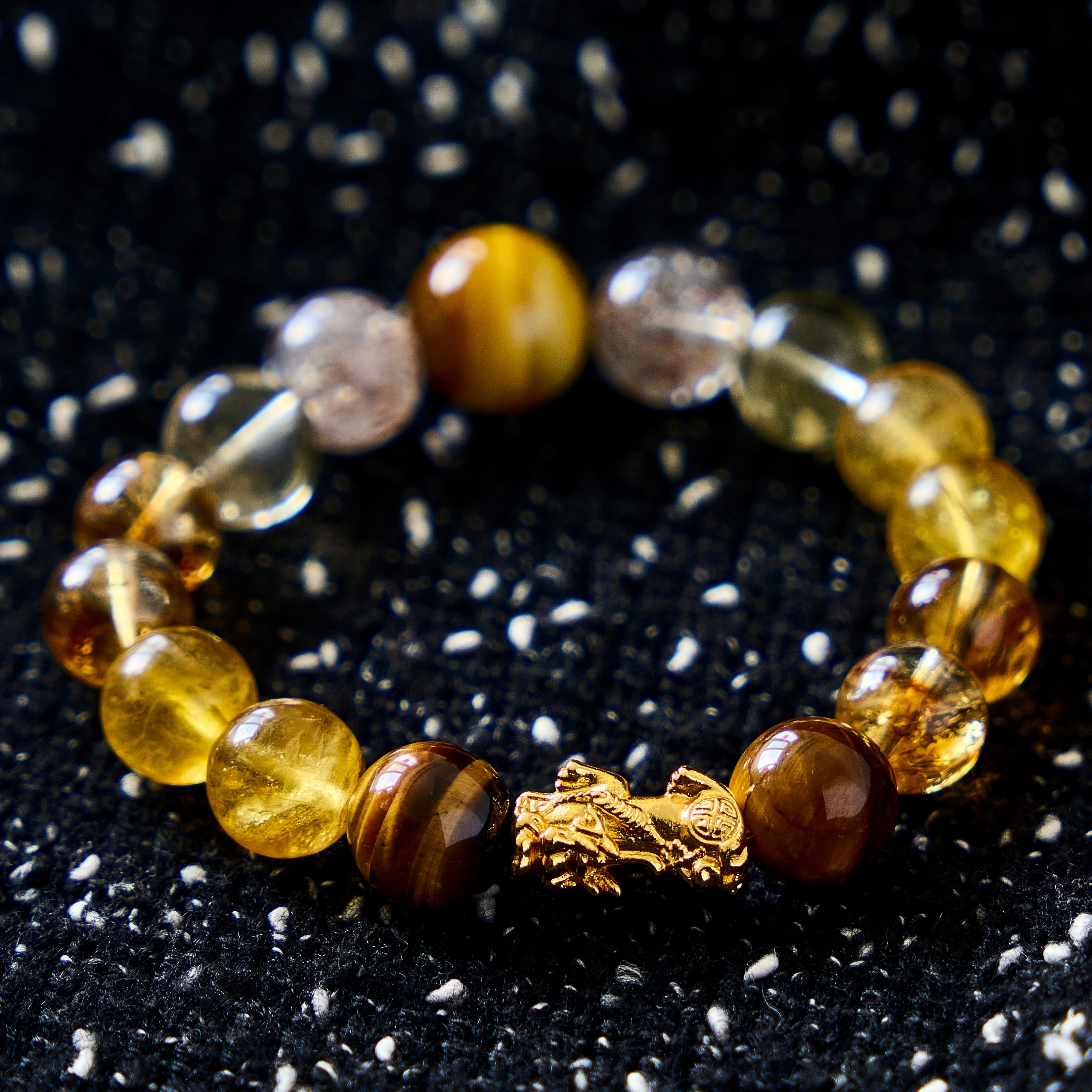 Prosperity Guardian – Tiger's Eye, Citrine & Rutilated Quartz Pixiu Bracelet | Abundance · Protection · Confidence