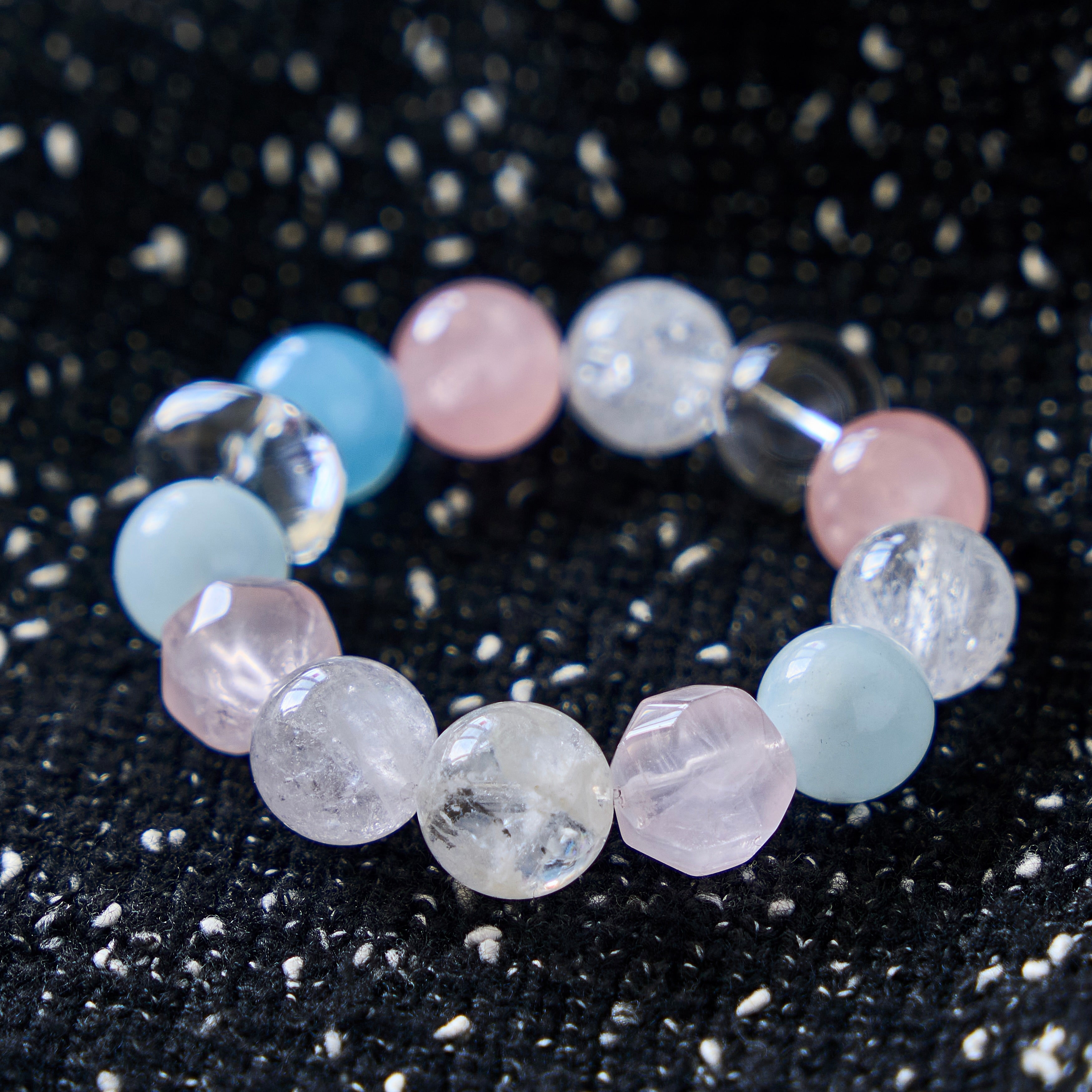 Cloud Reverie – Rose Quartz & Aquamarine Bracelet with Clear Quartz | Calm · Emotional Balance · Open-Hearted
