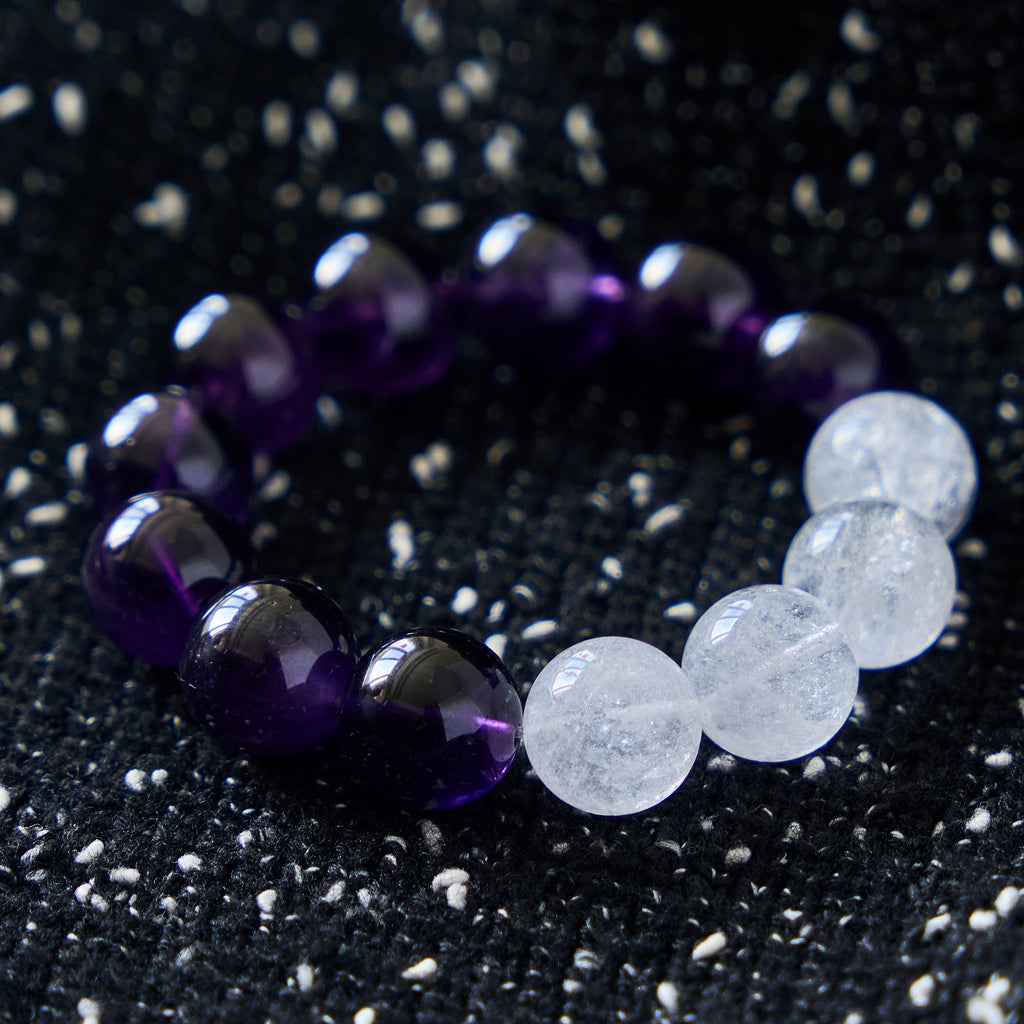 Lunar Violet – Amethyst & Clear Quartz Crystal Bracelet | Calm · Clarity · Intuition