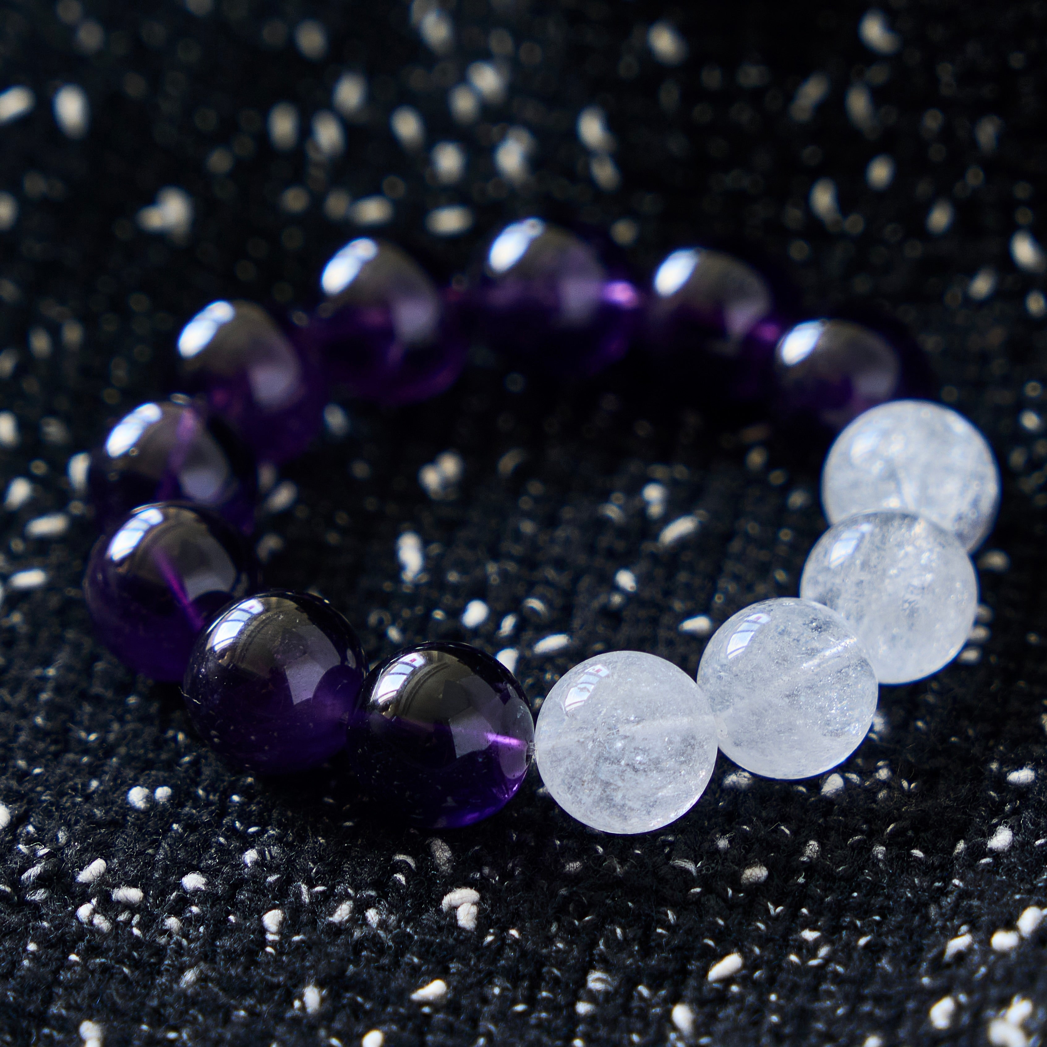 Lunar Violet – Amethyst & Clear Quartz Crystal Bracelet | Calm · Clarity · Intuition