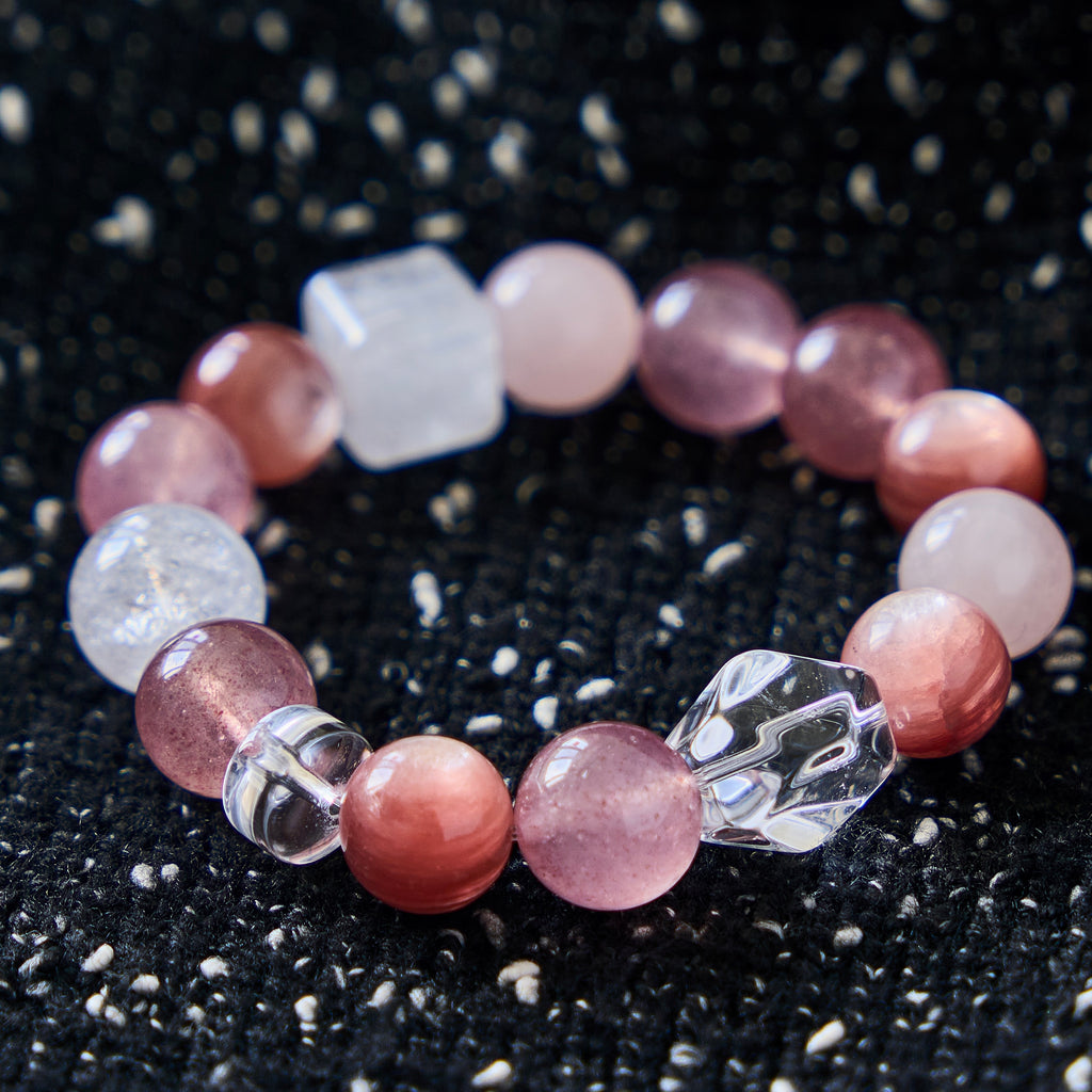 Aphrodite's Bloom – Strawberry Quartz, Rose Quartz & Pink Koi Quartz Bracelet | Self-Love · Heart Healing · Romance