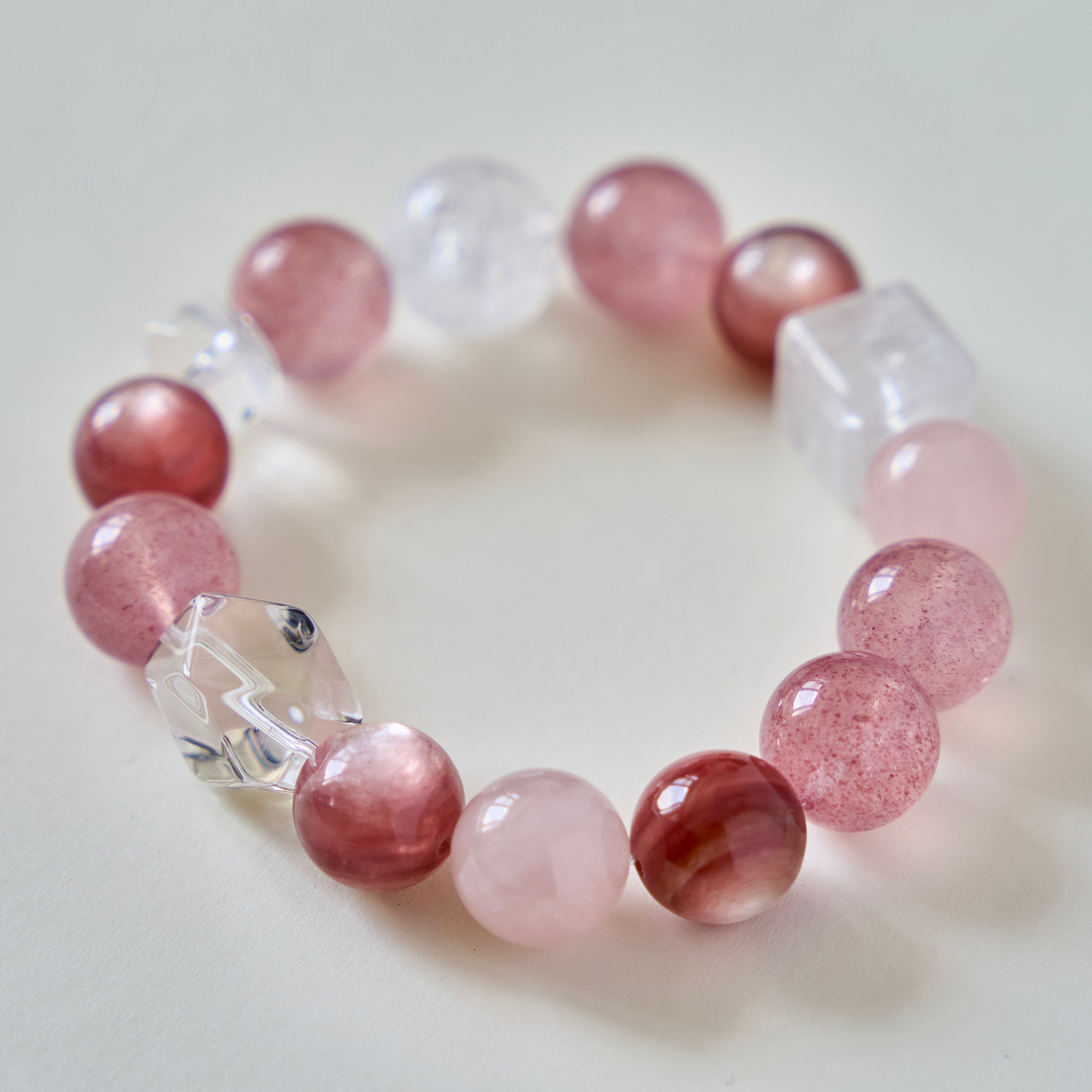 Aphrodite's Bloom – Strawberry Quartz, Rose Quartz & Pink Koi Quartz Bracelet | Self-Love · Heart Healing · Romance
