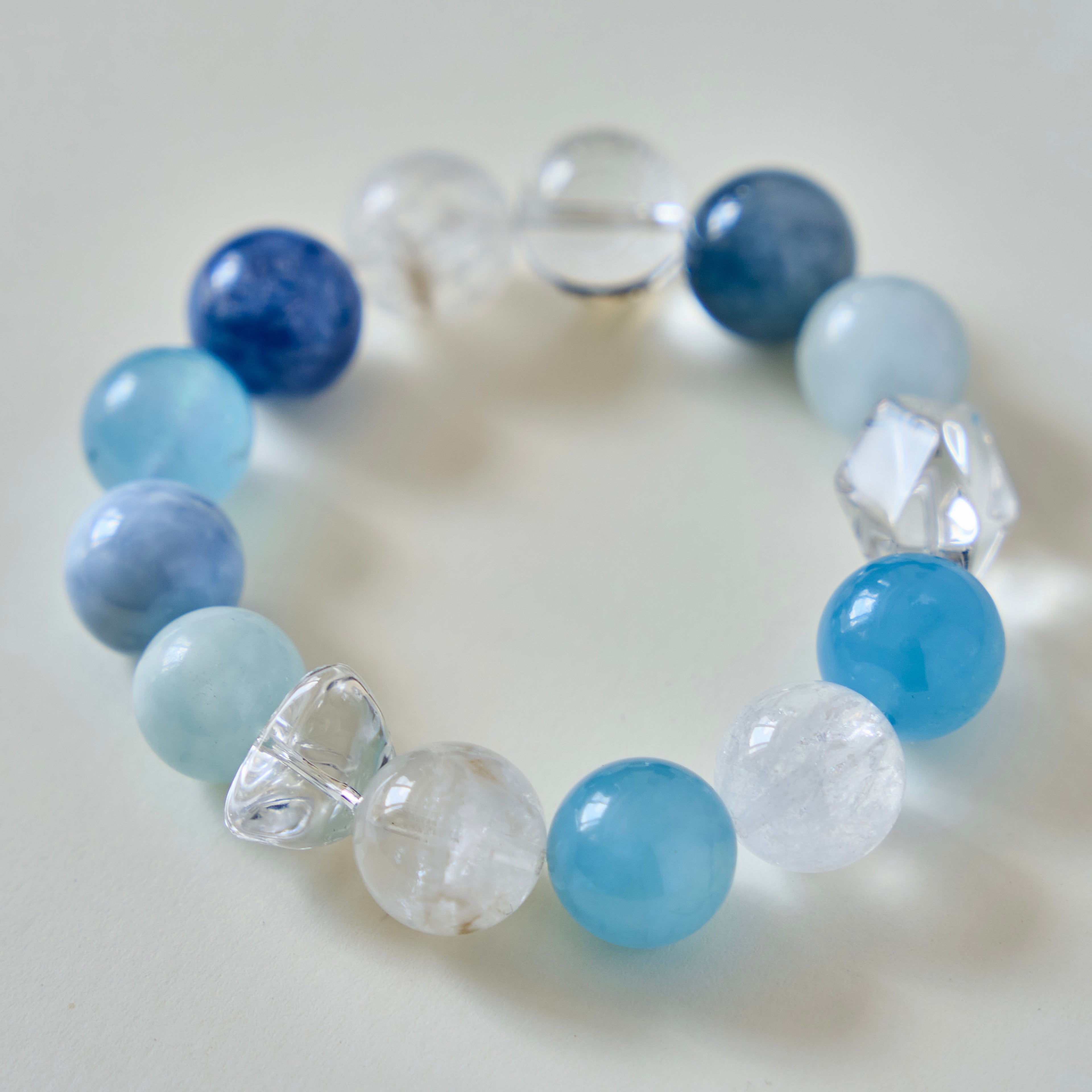 Ocean Whisper – Aquamarine & Clear Quartz Bracelet | Calm · Clarity · Communication