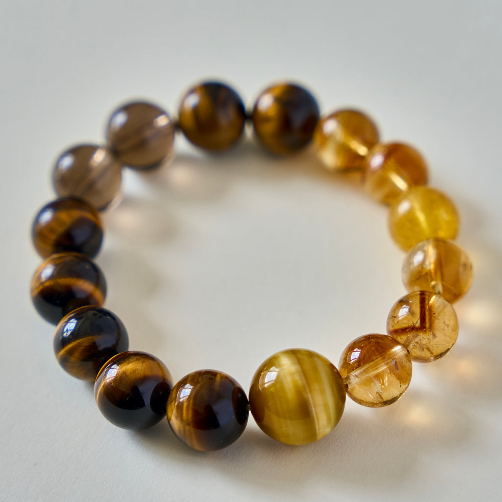 Golden Hearth – Tiger's Eye, Citrine & Smoky Quartz Bracelet | Confidence · Grounding · Warmth