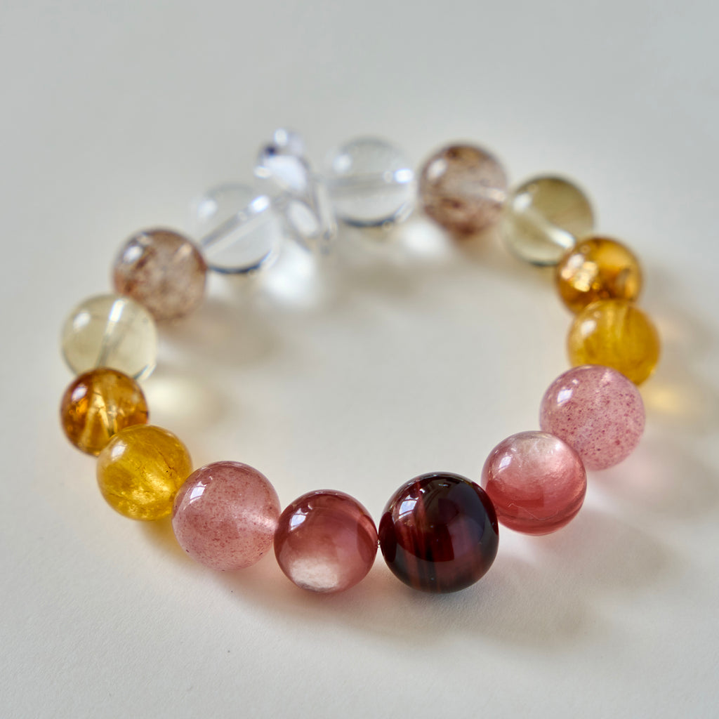 Honey Blush – Strawberry Quartz, Lemon Quartz, Rose Quartz & Clear Quartz Bracelet | Joy · Softness · Clarity