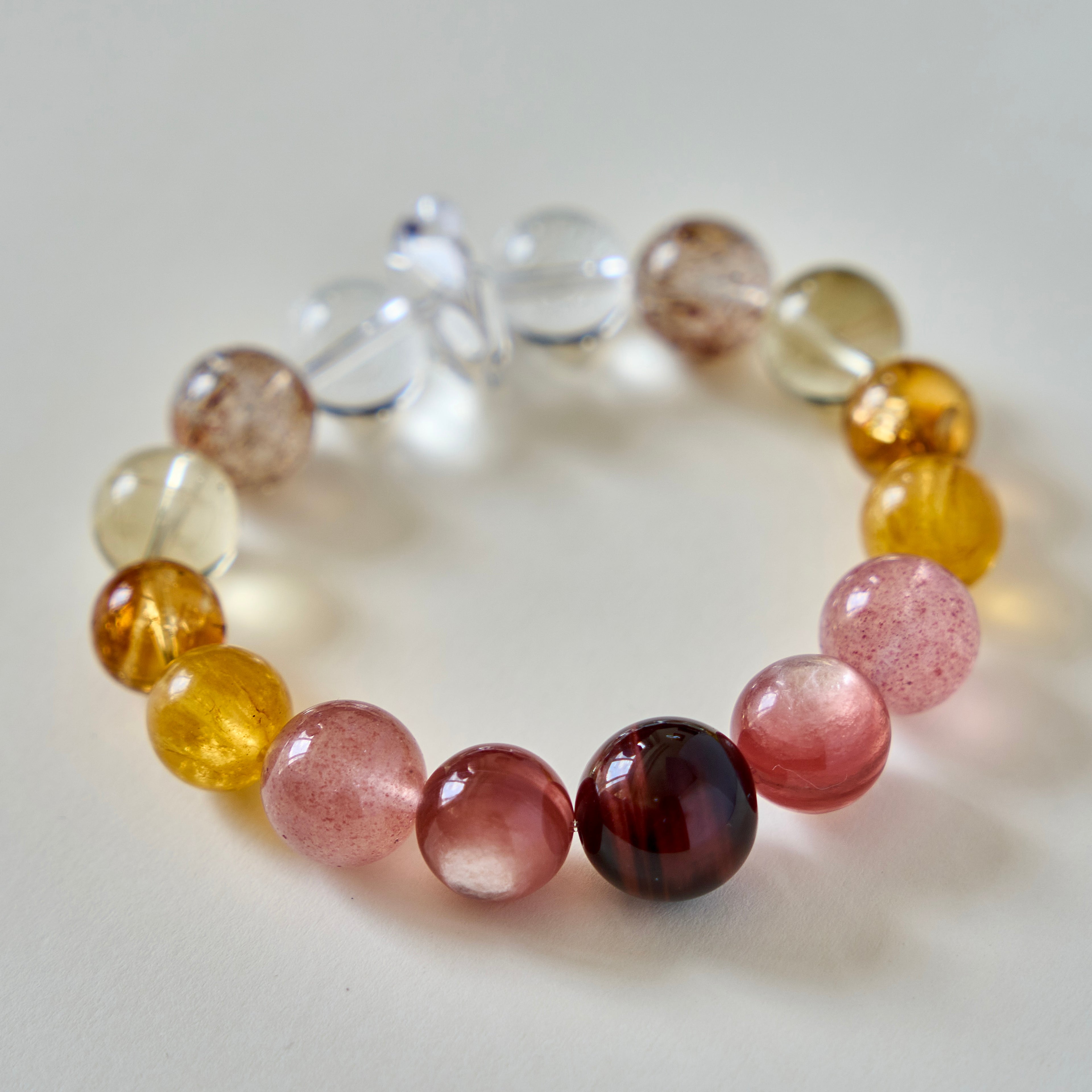 Honey Blush – Strawberry Quartz, Lemon Quartz, Rose Quartz & Clear Quartz Bracelet | Joy · Softness · Clarity