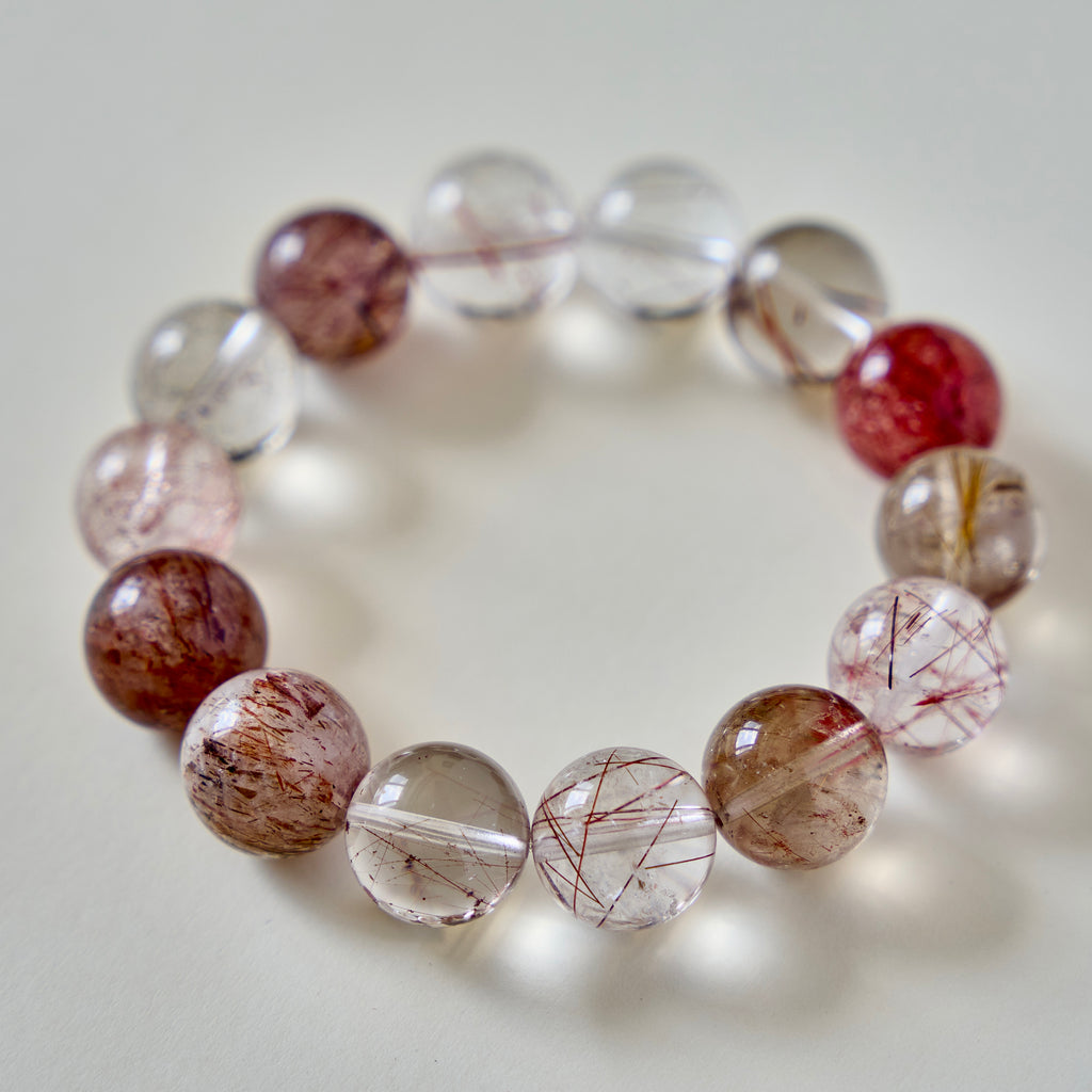 Persephone's Veil – Red Rutilated Quartz & Strawberry Quartz Bracelet | Abundance · Grounding · Vital Energy
