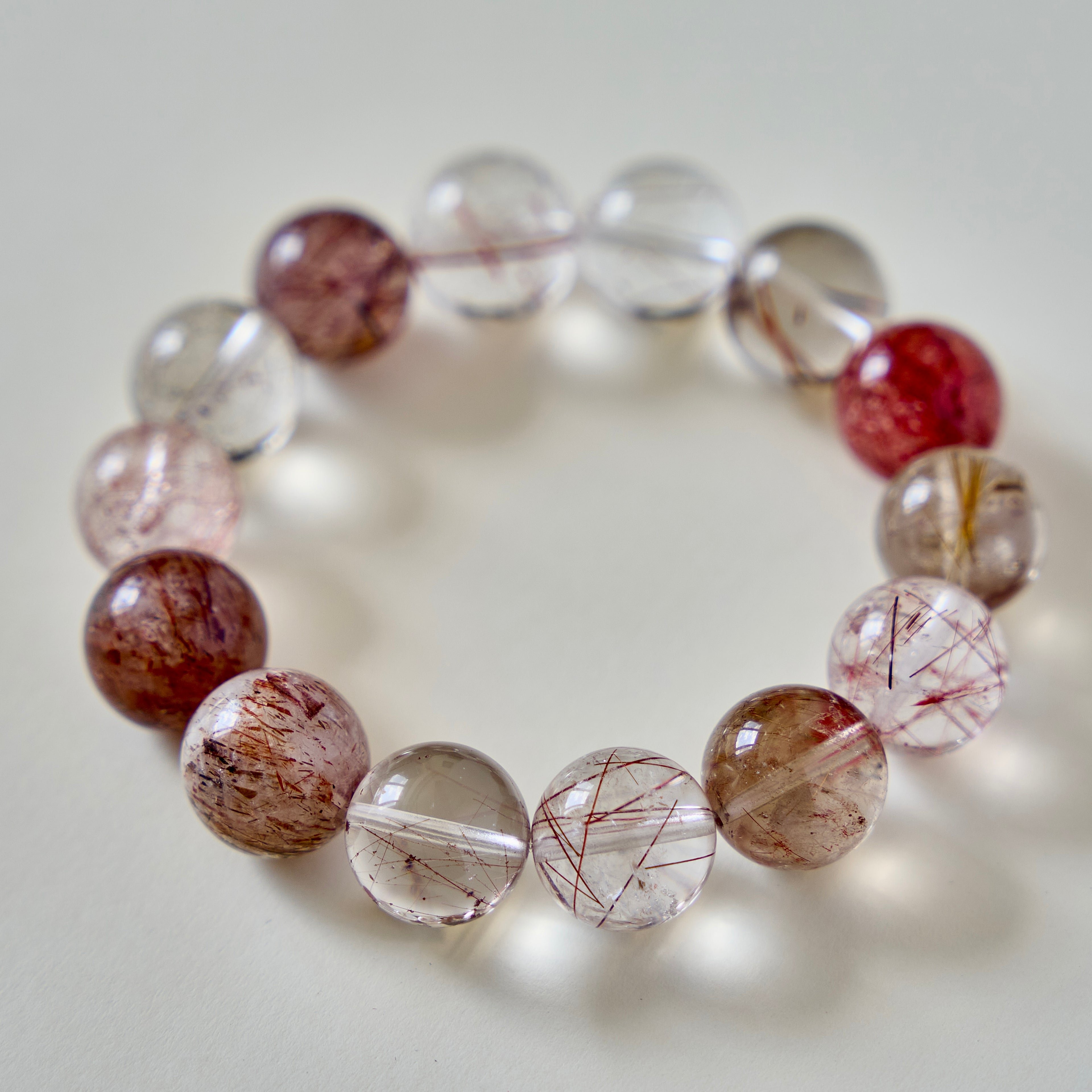 Persephone's Veil – Red Rutilated Quartz & Strawberry Quartz Bracelet | Abundance · Grounding · Vital Energy