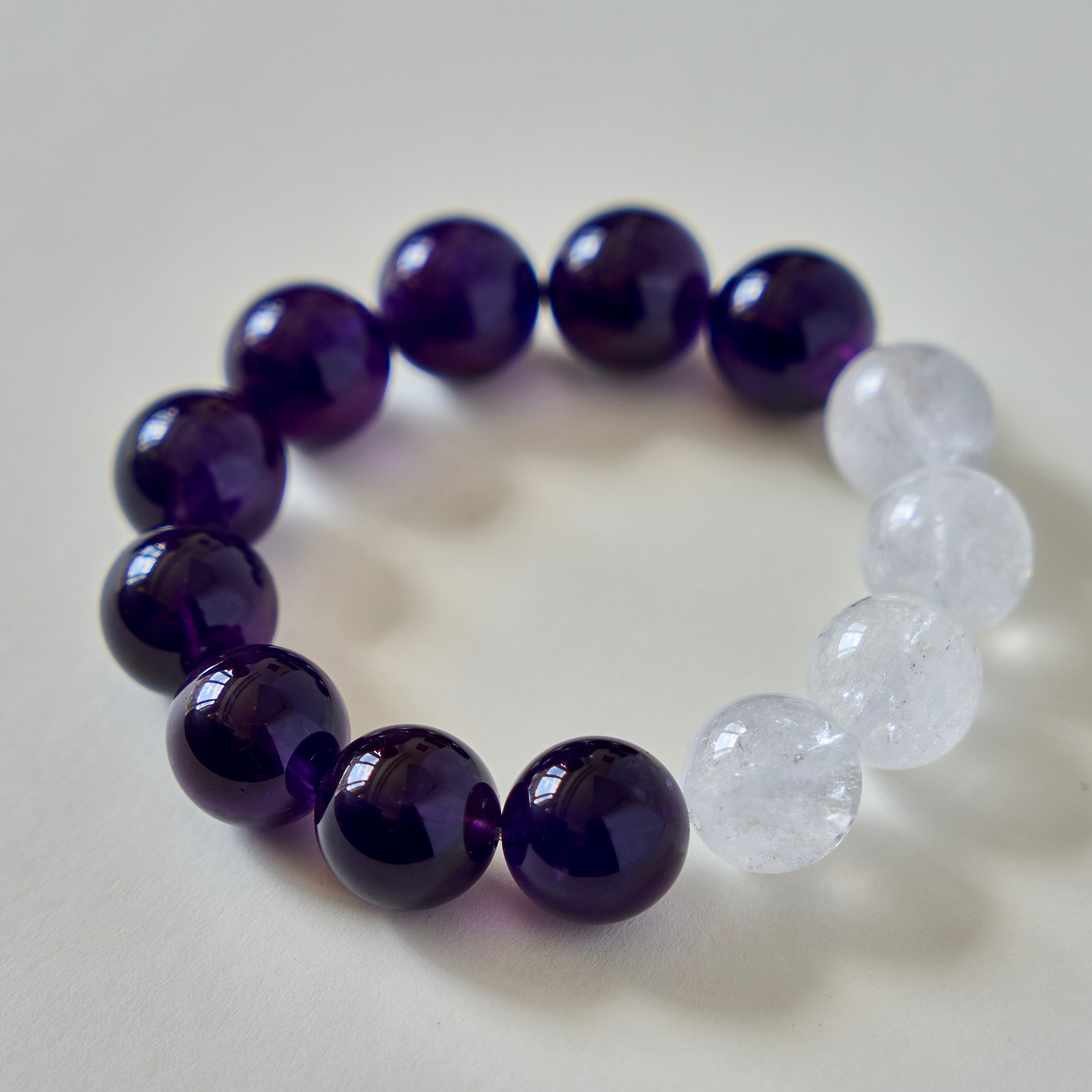 Lunar Violet – Amethyst & Clear Quartz Crystal Bracelet | Calm · Clarity · Intuition