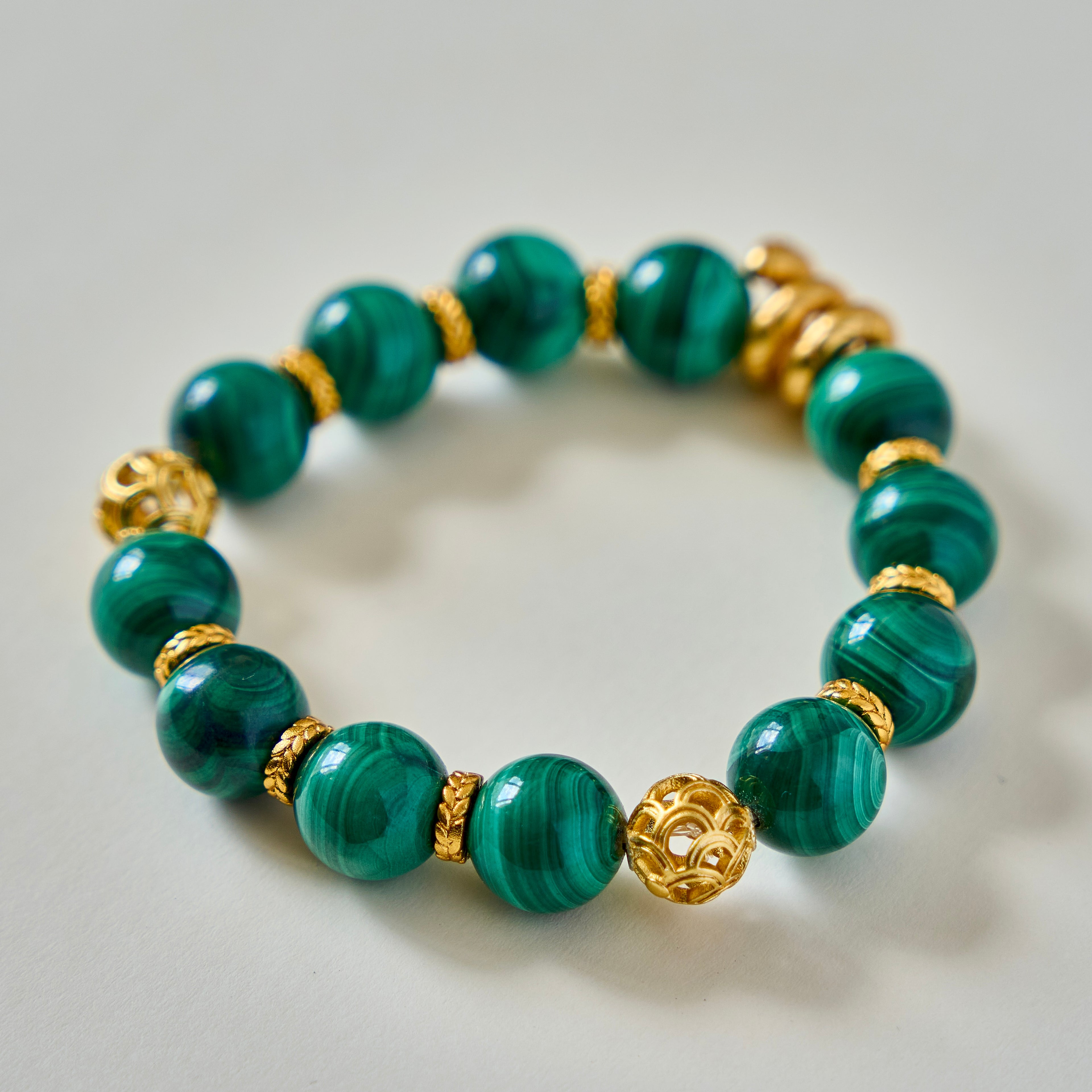Emerald Fortune – Malachite Bracelet with Gold Accents | Abundance · Grounding · Heart Protection