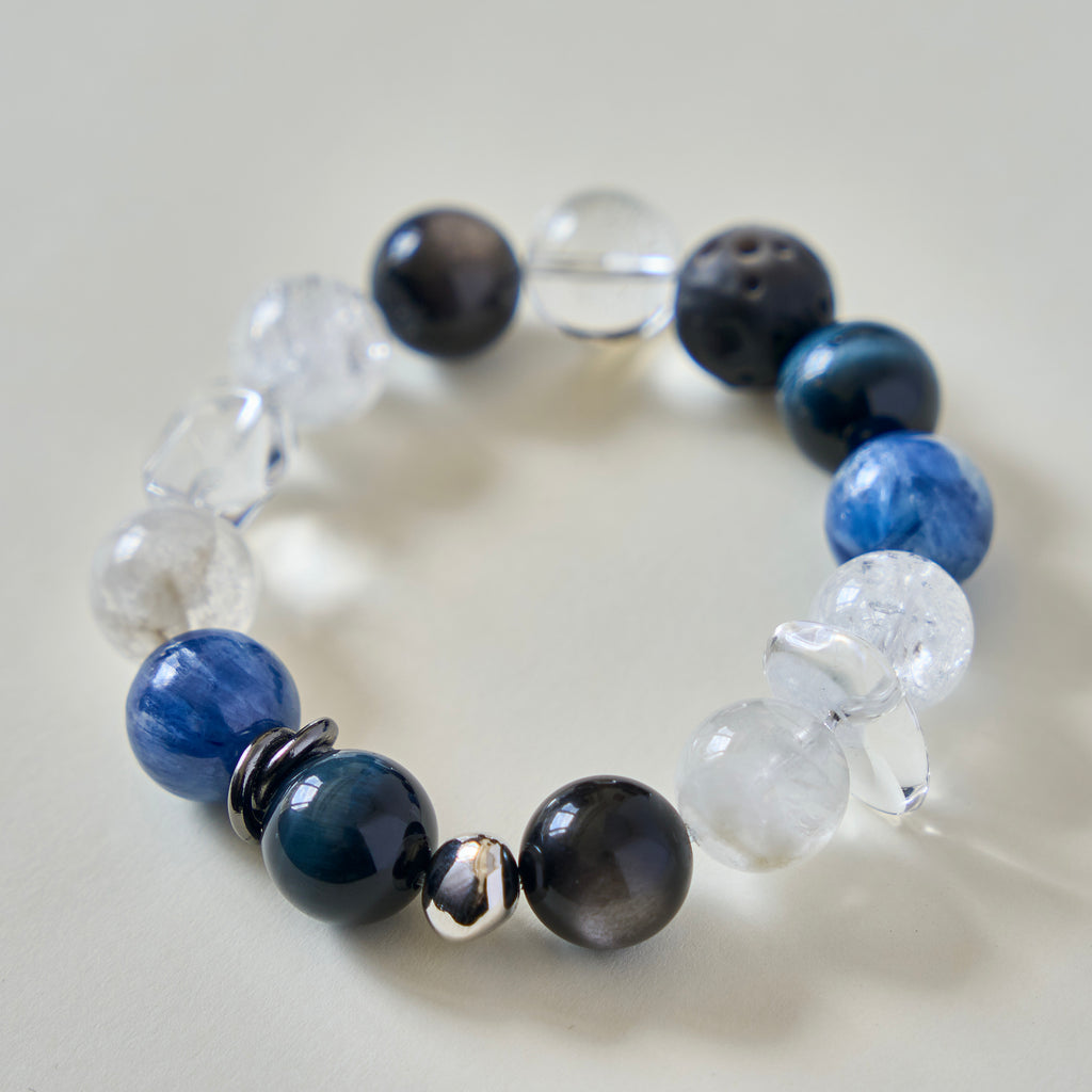 Lunar Tide – Blue Sodalite, Clear Quartz & Obsidian Bracelet | Calm · Clarity · Protection