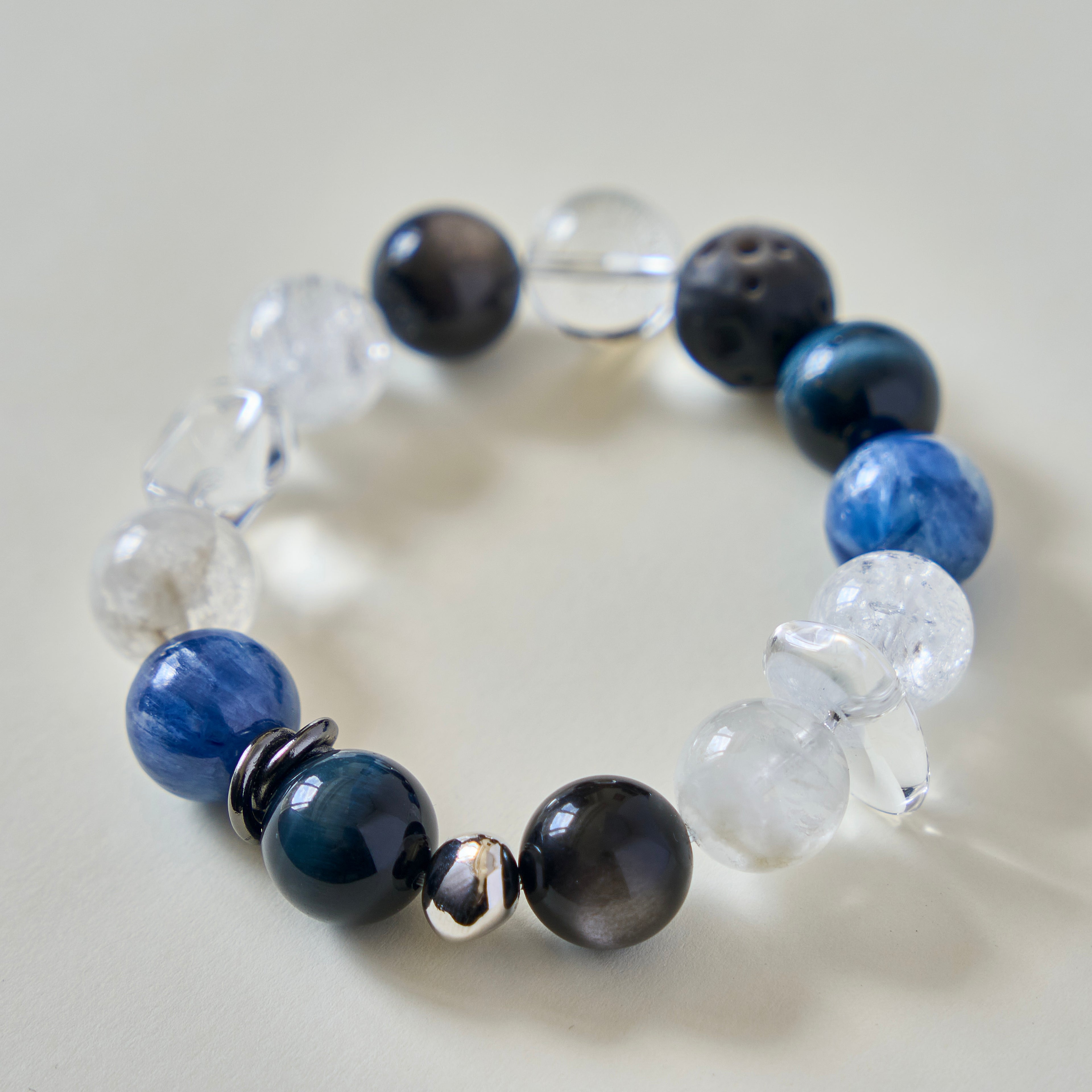 Lunar Tide – Blue Sodalite, Clear Quartz & Obsidian Bracelet | Calm · Clarity · Protection