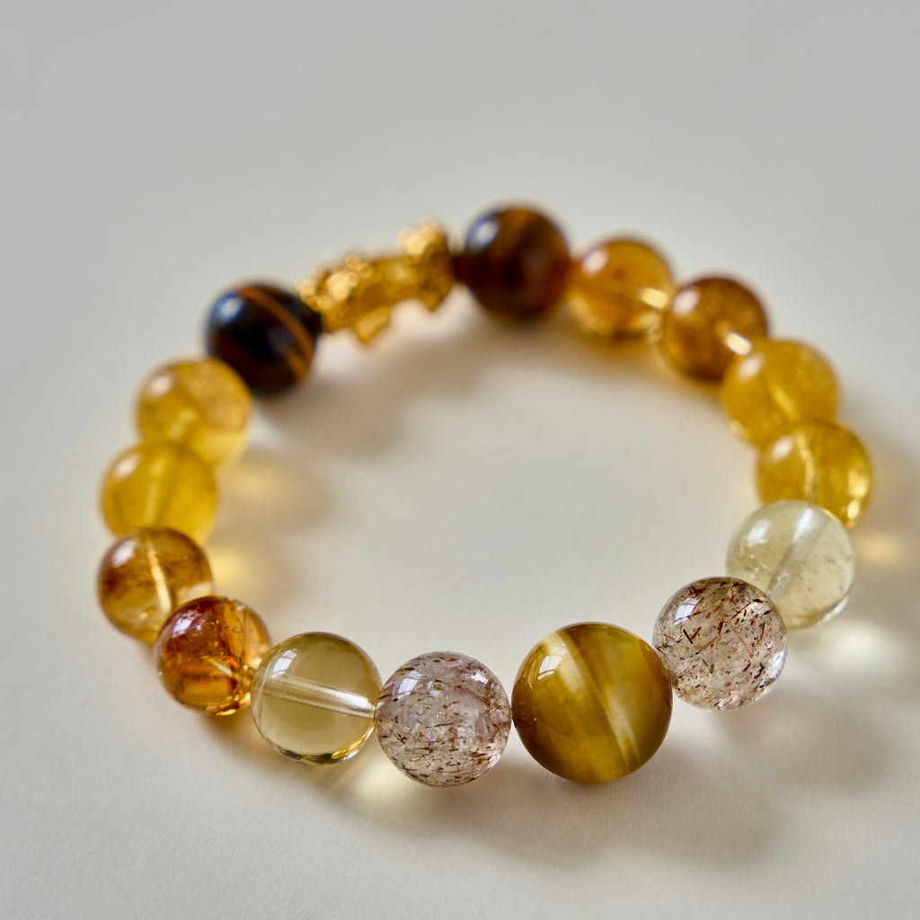 Prosperity Guardian – Tiger's Eye, Citrine & Rutilated Quartz Pixiu Bracelet | Abundance · Protection · Confidence