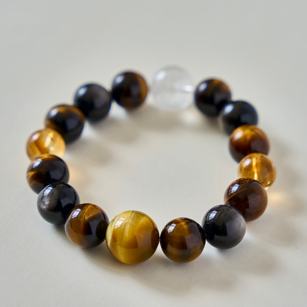Golden Sentinel – Tiger's Eye, Golden Obsidian & Clear Quartz Bracelet | Protection · Confidence · Clarity