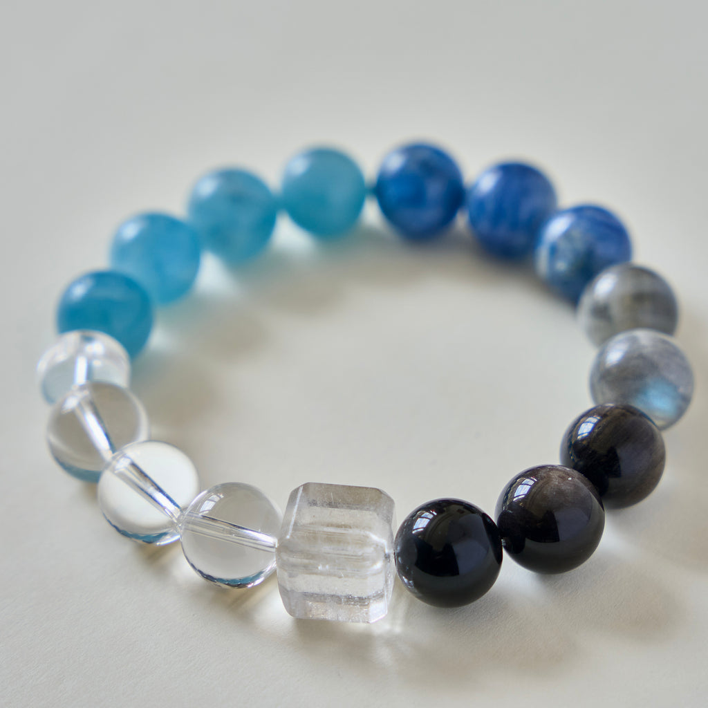 Blue Shield – Aquamarine, Labradorite & Obsidian Bracelet | Clarity · Protection · Communication