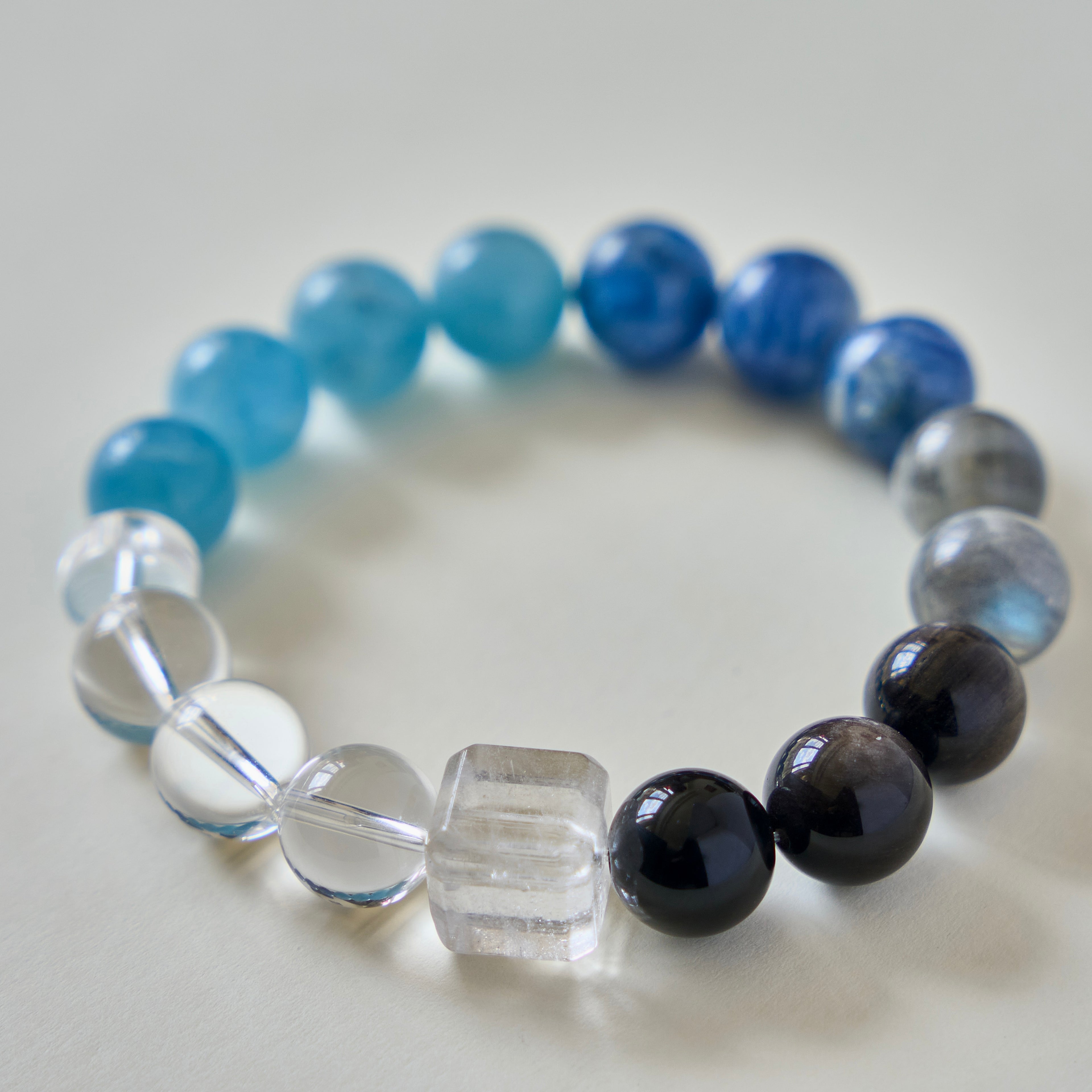 Blue Shield – Aquamarine, Labradorite & Obsidian Bracelet | Clarity · Protection · Communication