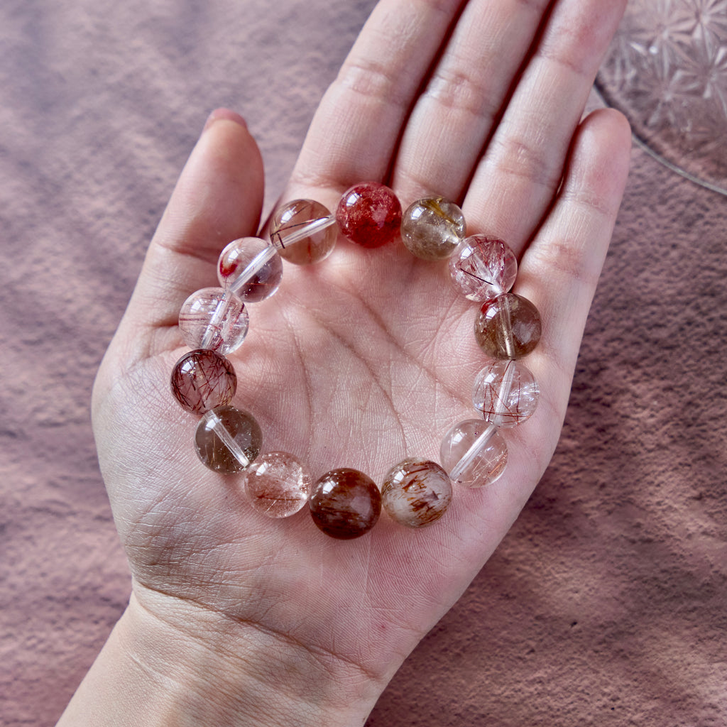 Persephone's Veil – Red Rutilated Quartz & Strawberry Quartz Bracelet | Abundance · Grounding · Vital Energy