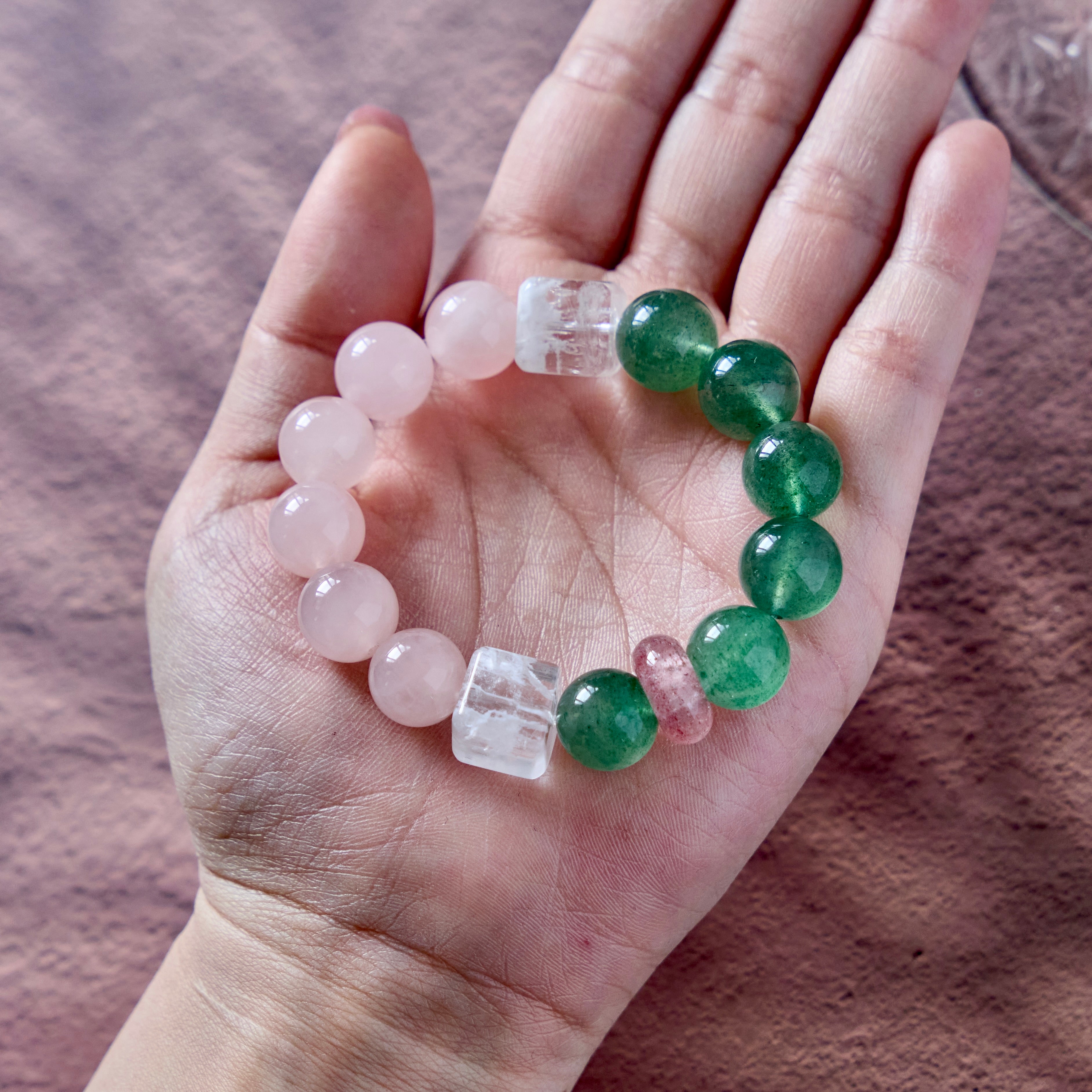 Verdant Rose – Green Strawberry Quartz & Rose Quartz Bracelet | Growth · Love · Heart Renewal