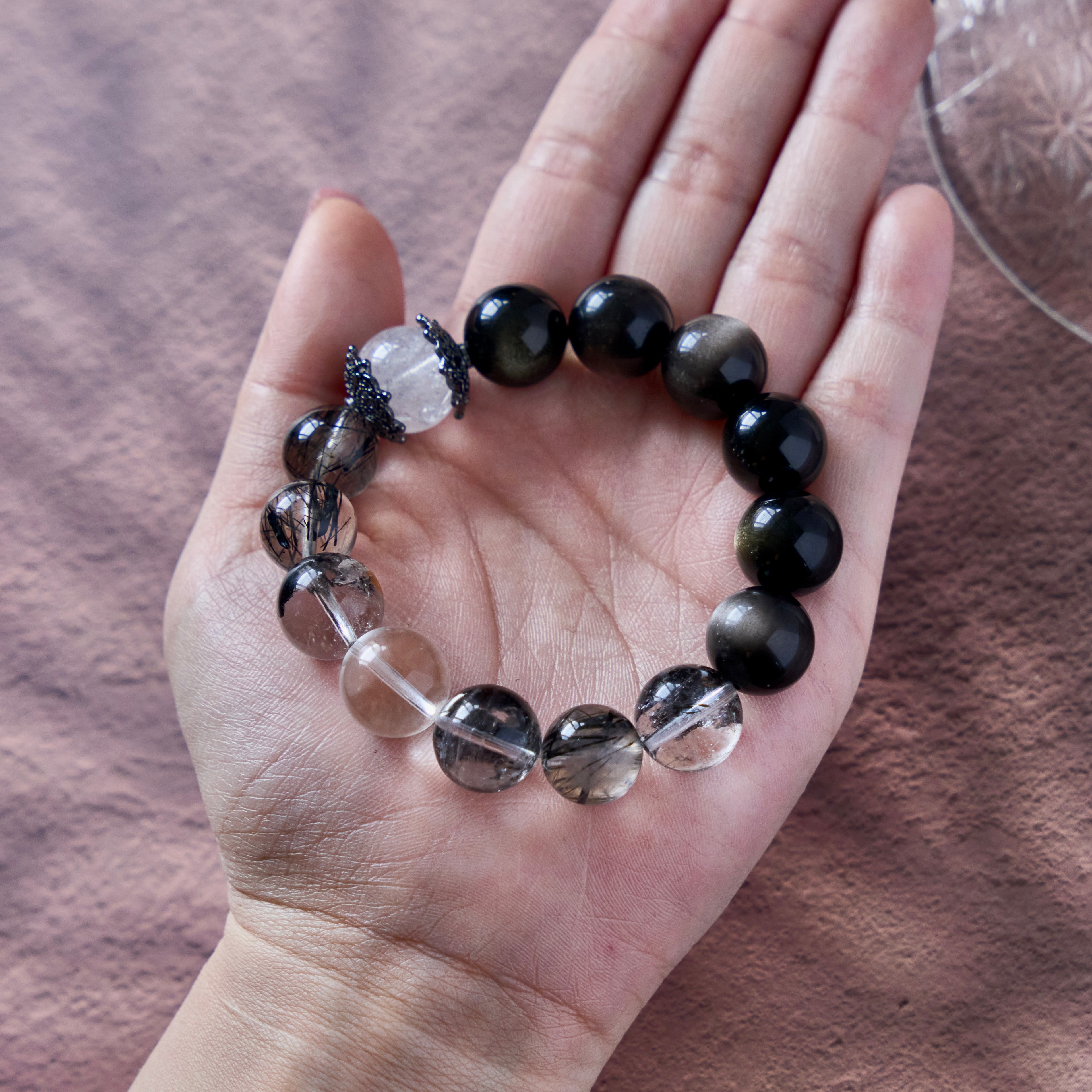 Shadow Lace – Black Rutilated Quartz, Clear Quartz & Obsidian Bracelet | Protection · Clarity · Grounding