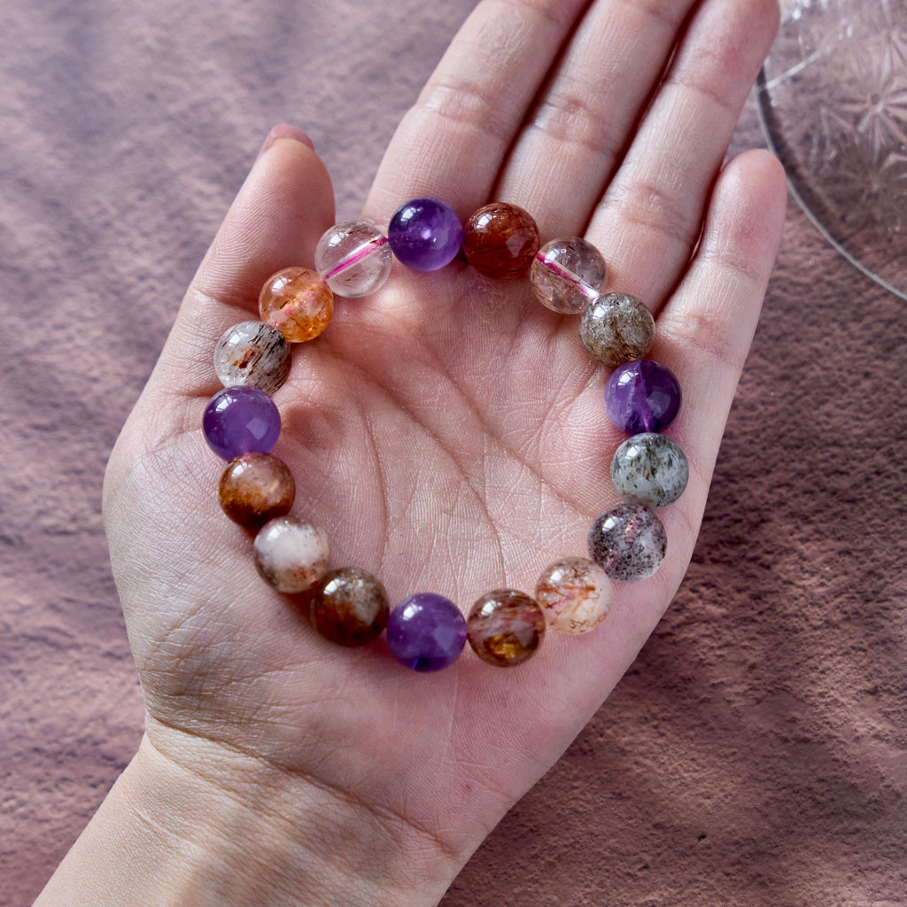 Crimson Violet – Amethyst & Rutilated Quartz Bracelet | Clarity · Vitality · Grounding