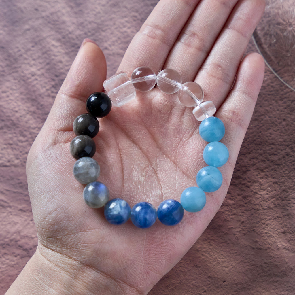 Blue Shield – Aquamarine, Labradorite & Obsidian Bracelet | Clarity · Protection · Communication