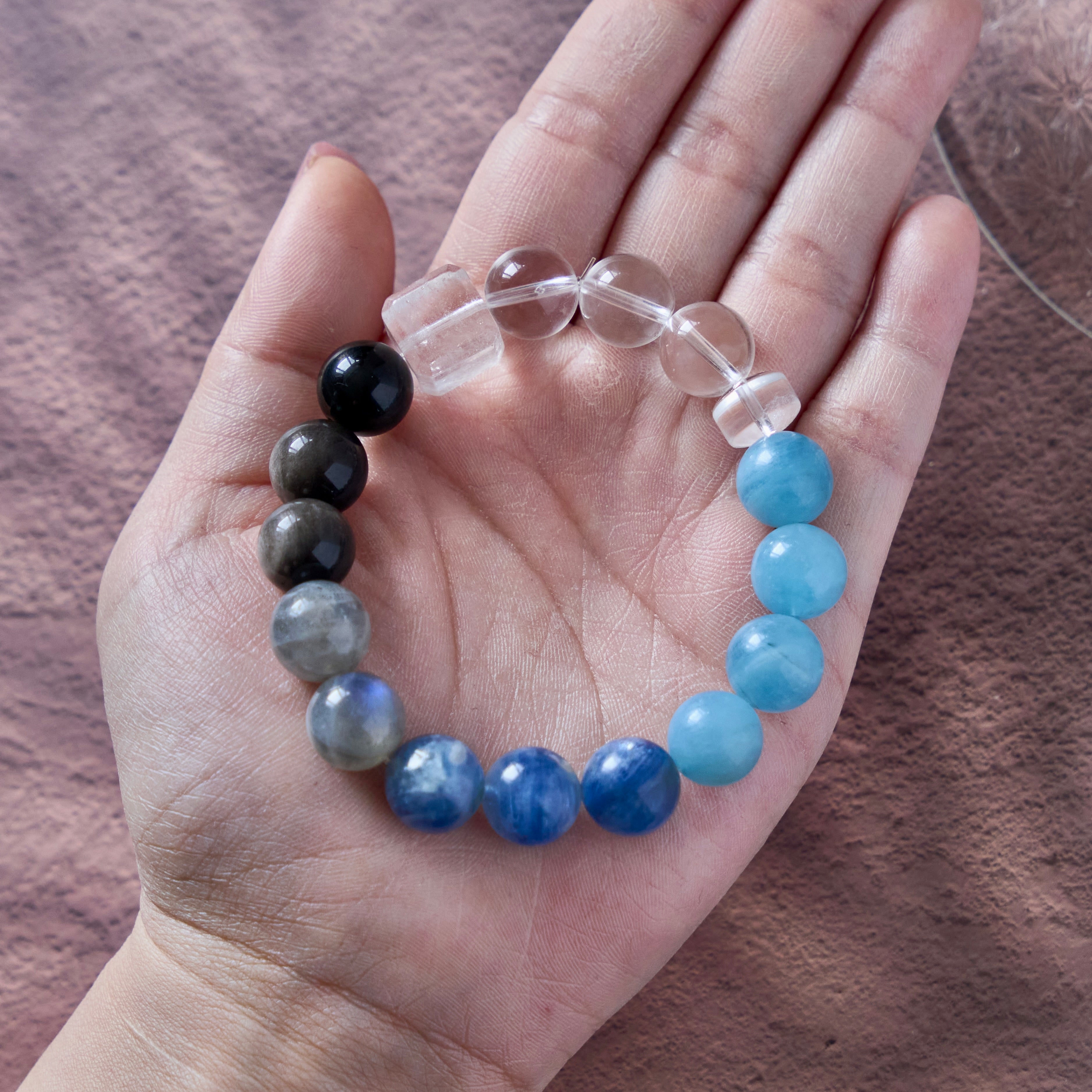 Blue Shield – Aquamarine, Labradorite & Obsidian Bracelet | Clarity · Protection · Communication