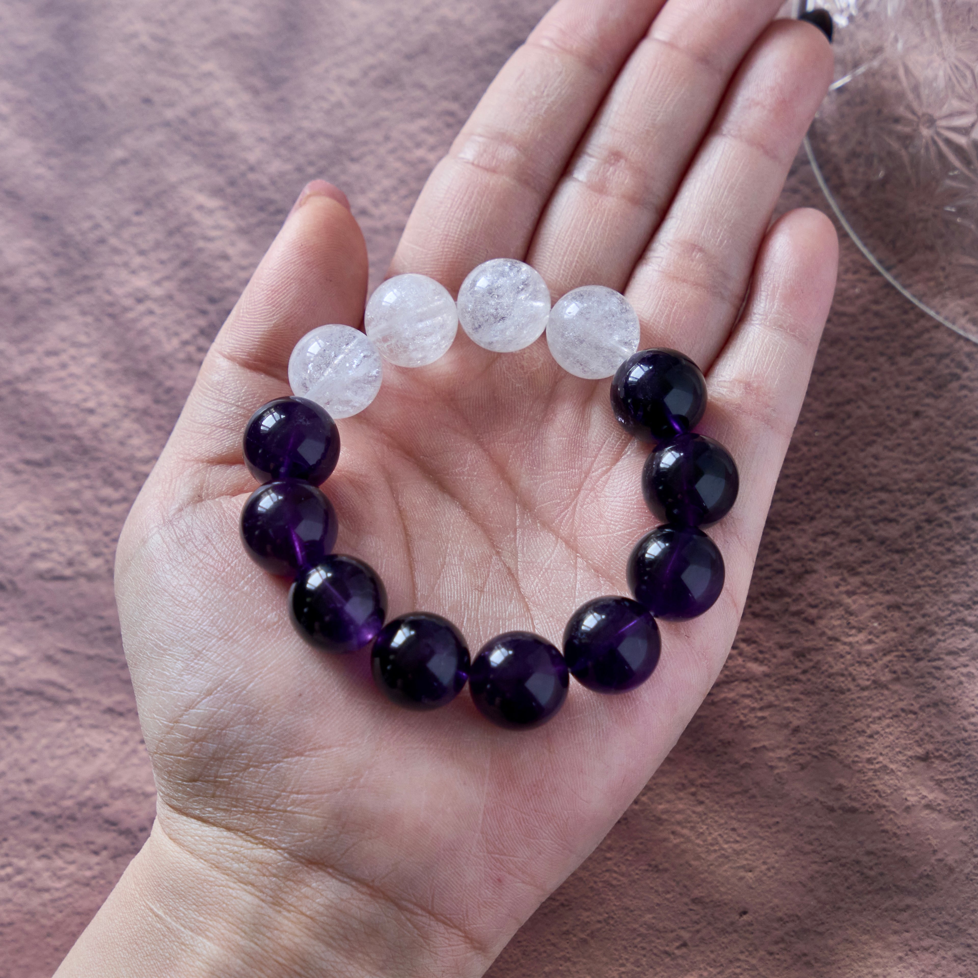 Lunar Violet – Amethyst & Clear Quartz Crystal Bracelet | Calm · Clarity · Intuition