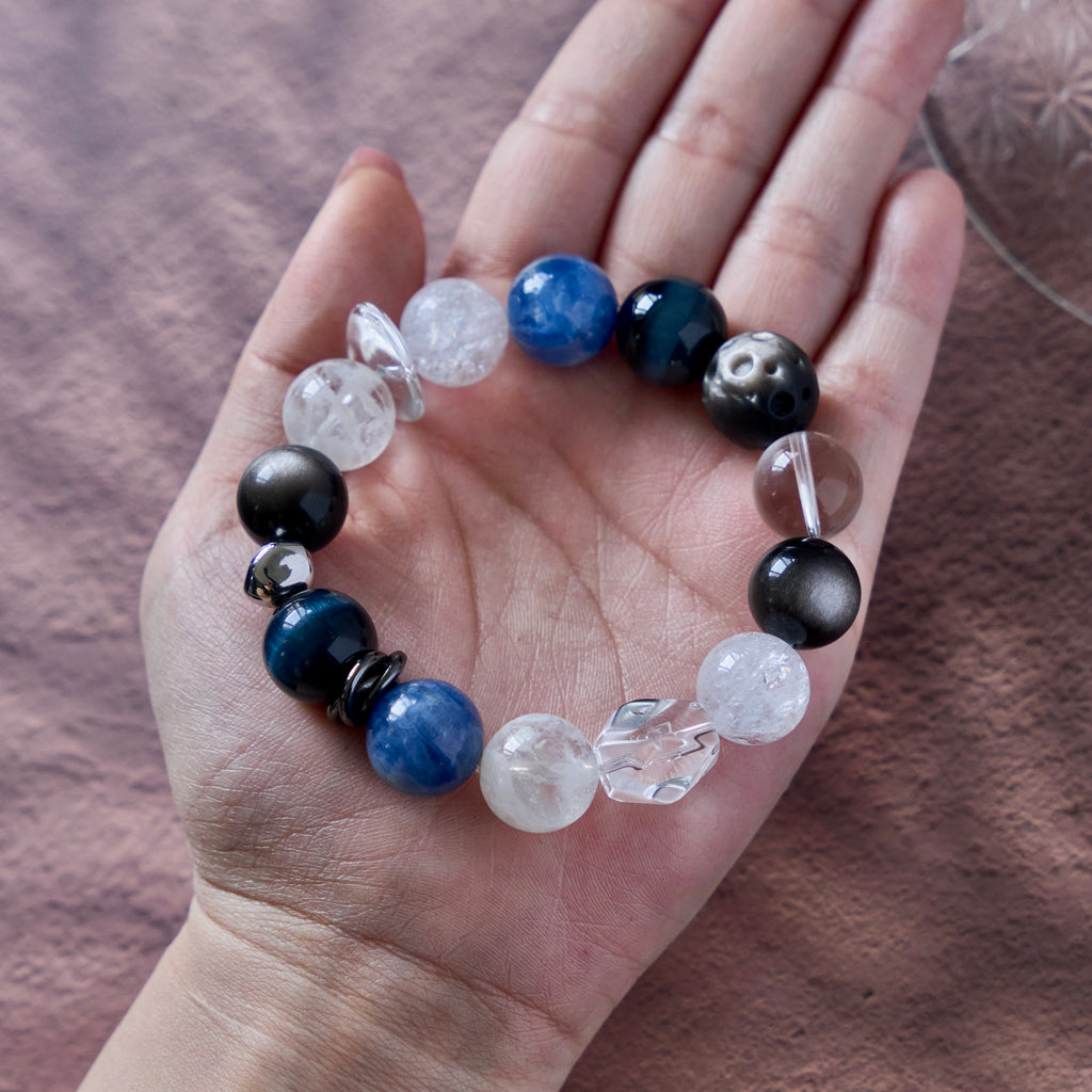 Lunar Tide – Blue Sodalite, Clear Quartz & Obsidian Bracelet | Calm · Clarity · Protection