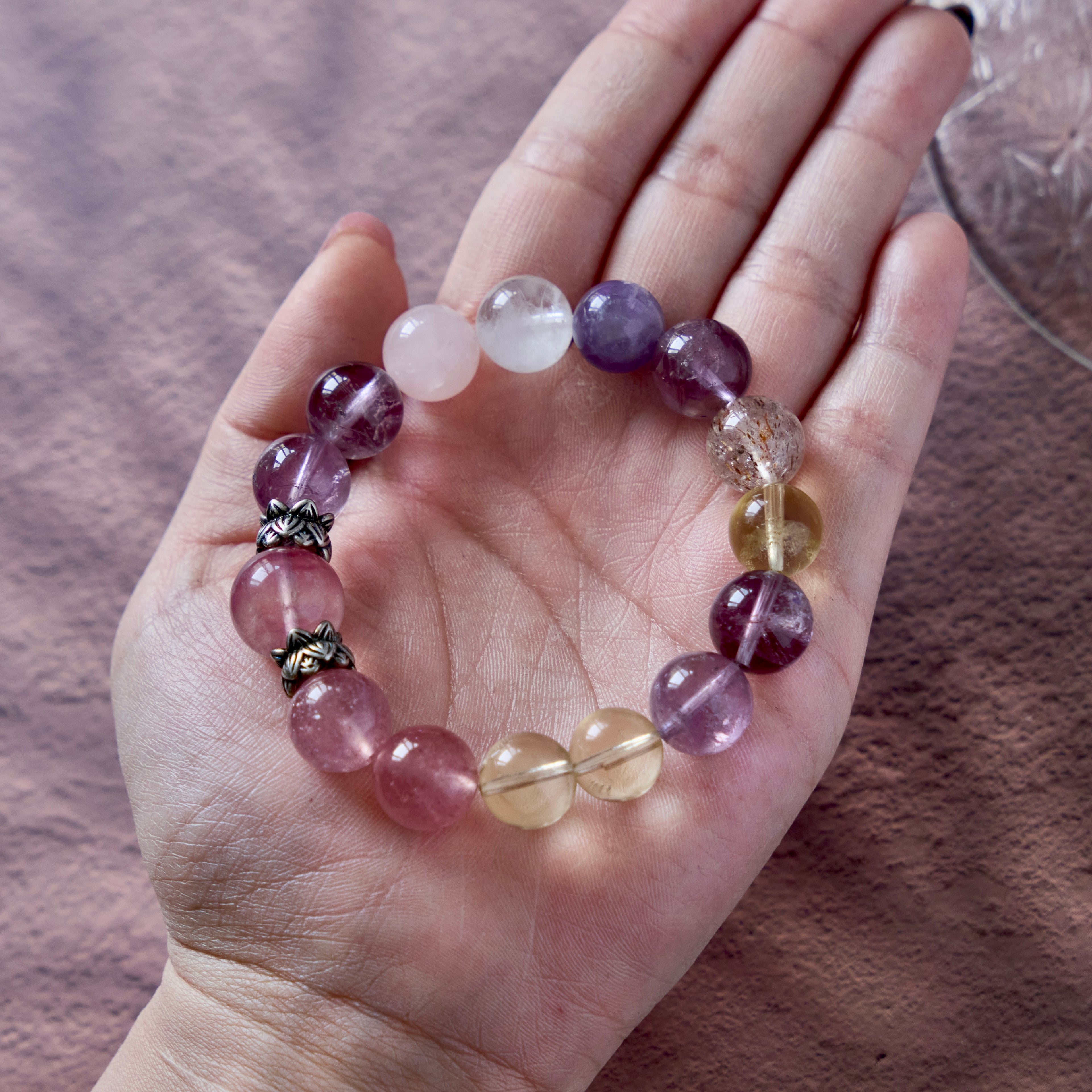 Pastel Aura – Amethyst, Strawberry Quartz & Lemon Quartz Bracelet | Joy · Love · Intuition