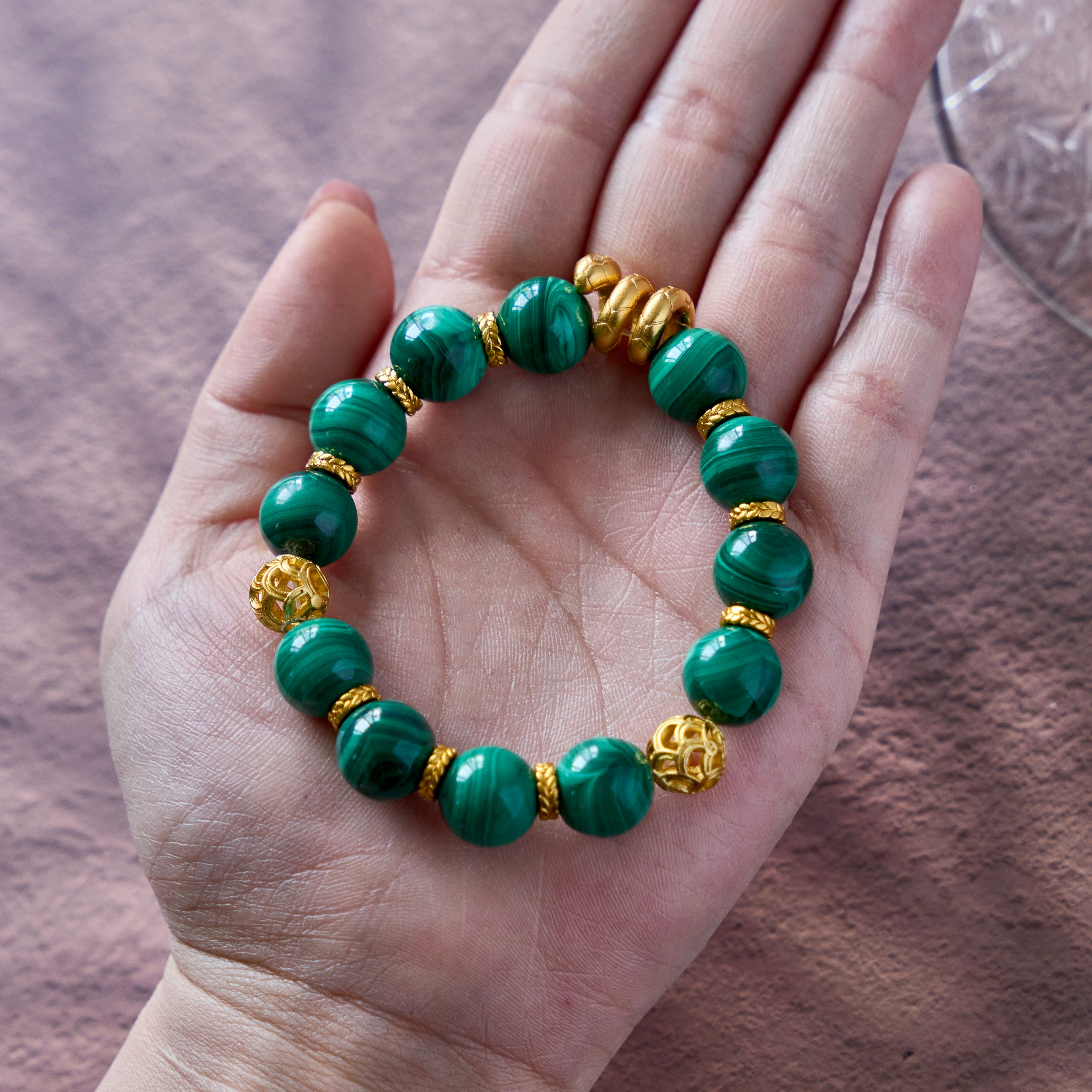 Emerald Fortune – Malachite Bracelet with Gold Accents | Abundance · Grounding · Heart Protection