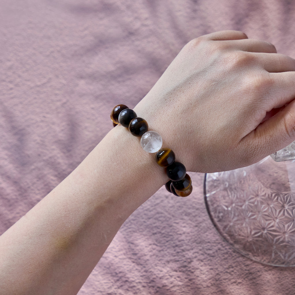 Golden Sentinel – Tiger's Eye, Golden Obsidian & Clear Quartz Bracelet | Protection · Confidence · Clarity