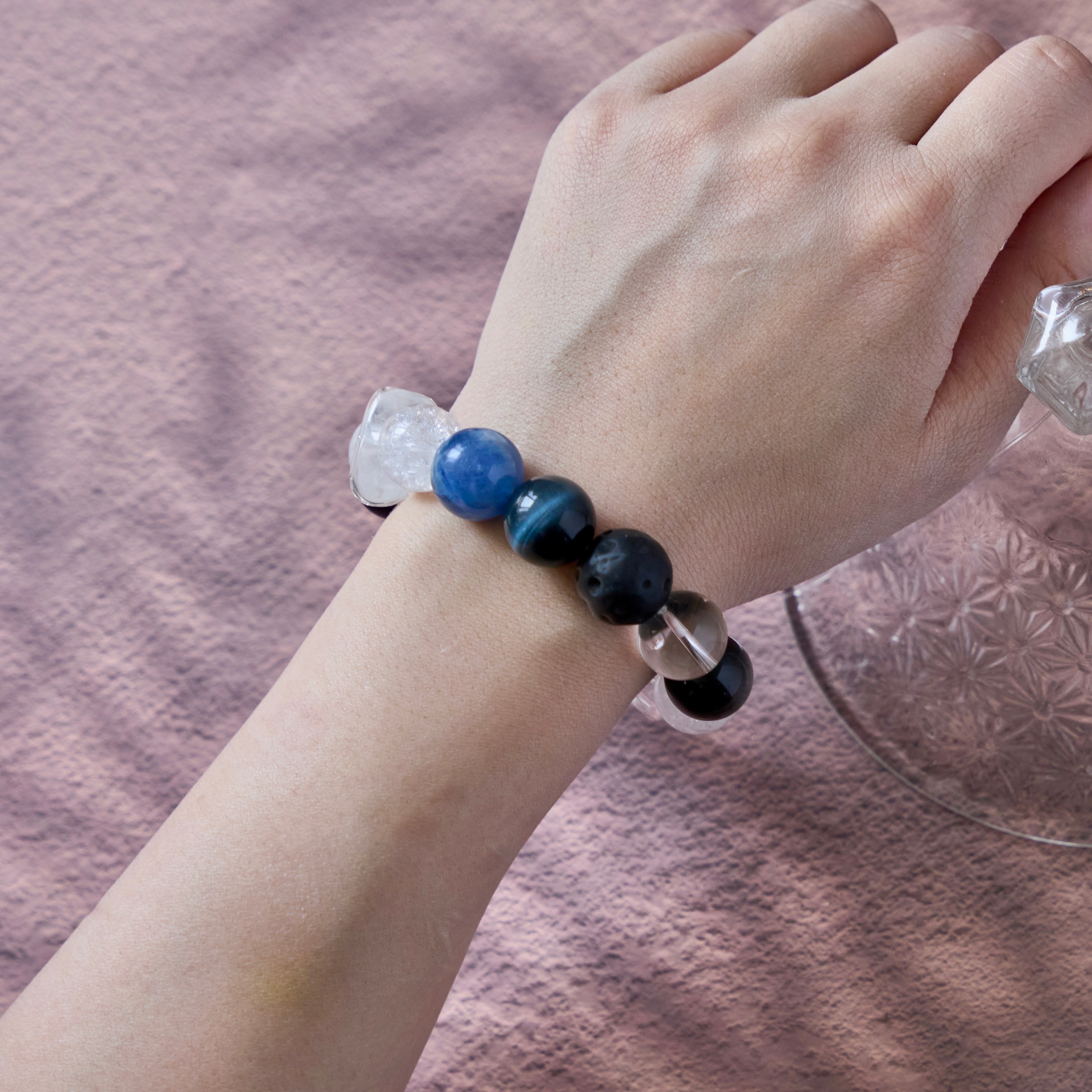 Lunar Tide – Blue Sodalite, Clear Quartz & Obsidian Bracelet | Calm · Clarity · Protection