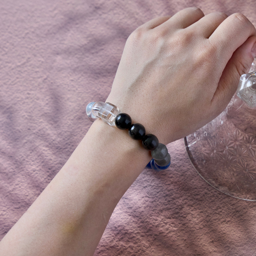 Blue Shield – Aquamarine, Labradorite & Obsidian Bracelet | Clarity · Protection · Communication