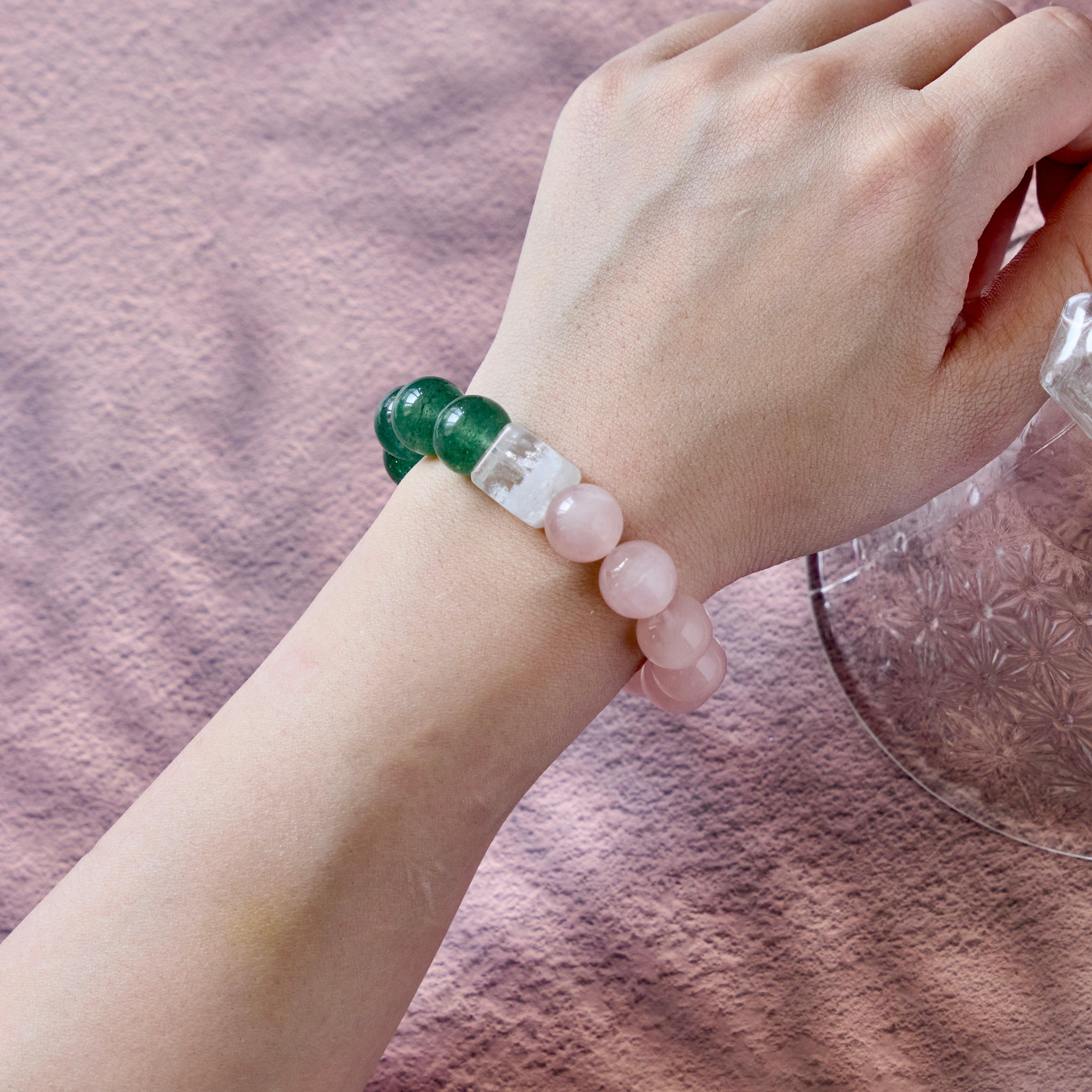 Verdant Rose – Green Strawberry Quartz & Rose Quartz Bracelet | Growth · Love · Heart Renewal