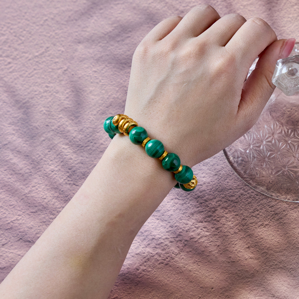 Emerald Fortune – Malachite Bracelet with Gold Accents | Abundance · Grounding · Heart Protection