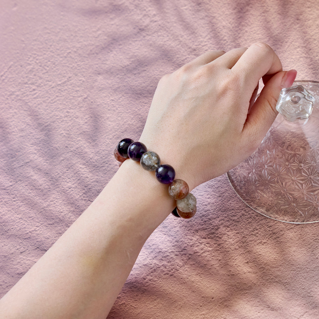 Crimson Violet – Amethyst & Rutilated Quartz Bracelet | Clarity · Vitality · Grounding