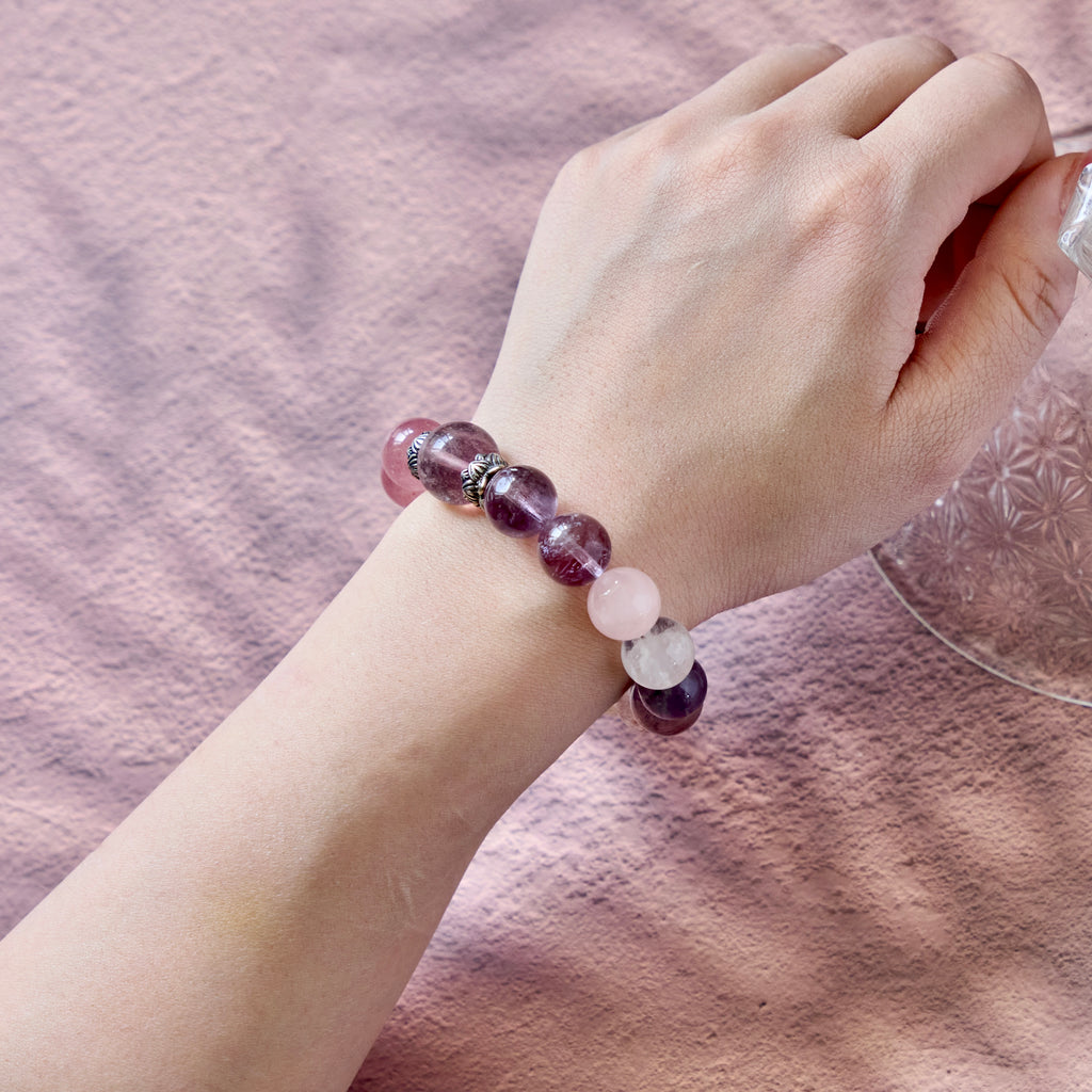 Pastel Aura – Amethyst, Strawberry Quartz & Lemon Quartz Bracelet | Joy · Love · Intuition