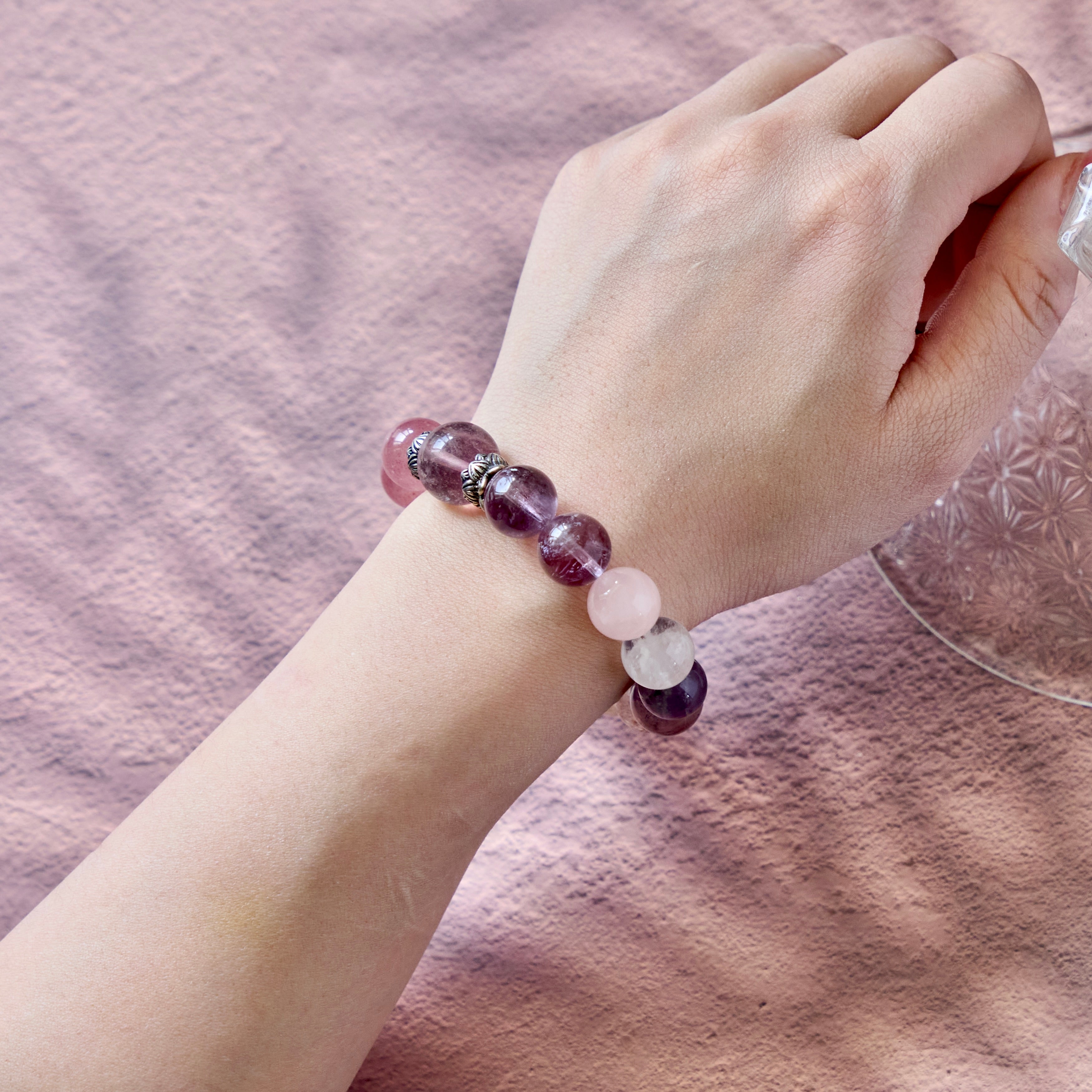 Pastel Aura – Amethyst, Strawberry Quartz & Lemon Quartz Bracelet | Joy · Love · Intuition